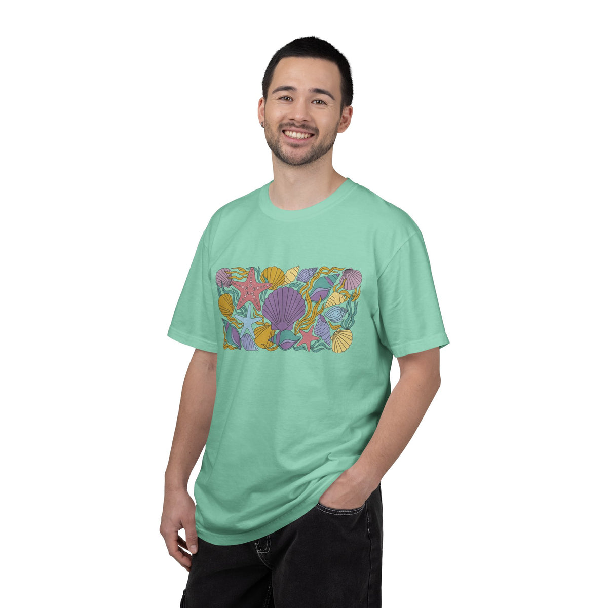 Seashell Starfish Shirt, Pastel Beach Shell Collage Tee, Coastal Summer Shirt, Beach Lover Gift