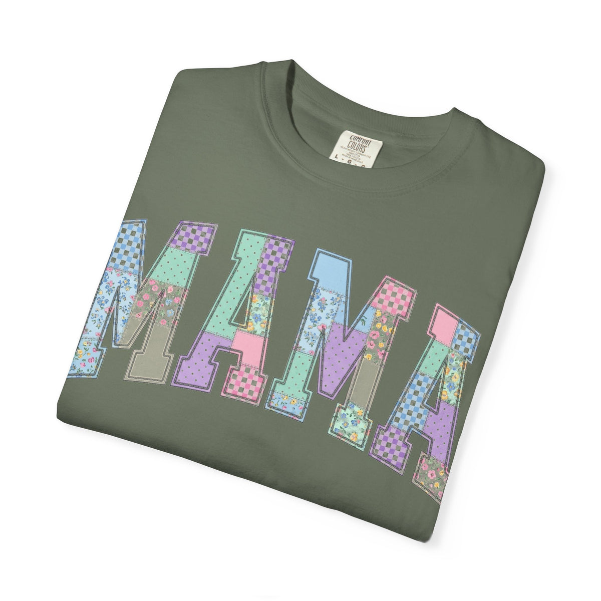Mama Arched Patchwork Shirt, Pastel Quilt Letter Tee, Cottagecore Mom Shirt, Mothers Day Gift
