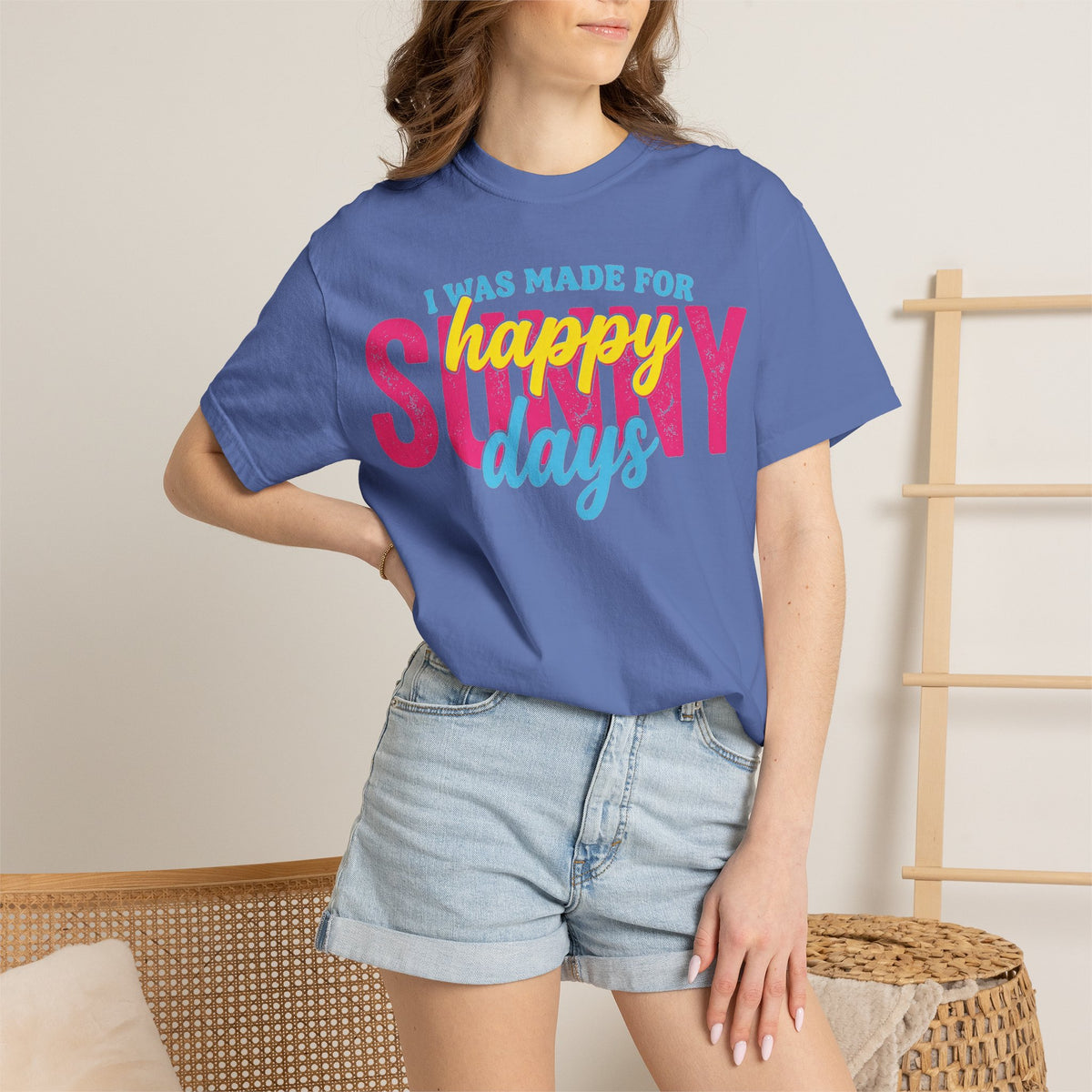 Happy Sunny Days Wide Shirt, Retro Layered Type Summer Tee, Bright Vacation Shirt, Summer Gift