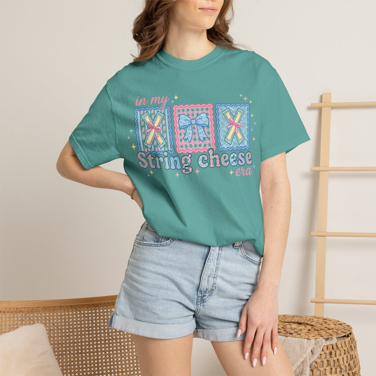 In My String Cheese Era Bow Shirt, Pastel Coquette Snack Tee, Funny Cheese Lover Shirt, Cute Gift