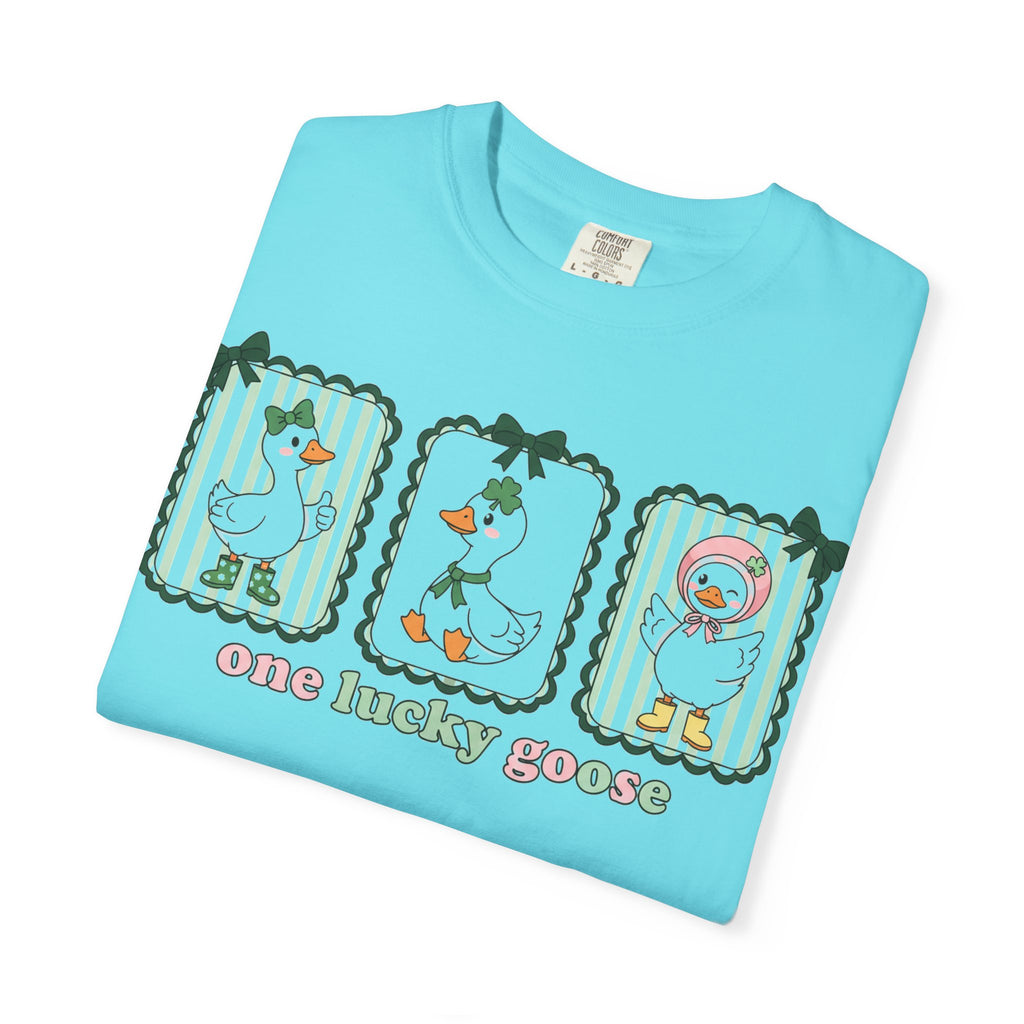 One Lucky Goose Tall Shirt, Three Panel Irish Goose Tee, Cute St Patricks Day Shirt, Shamrock Gift