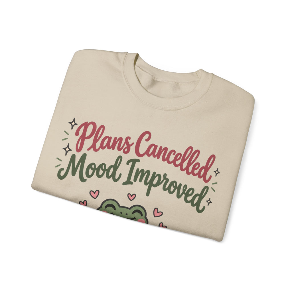 Funny Introvert Sweatshirt Plans Cancelled Mood Improved | Cozy Frog Sweatshirt | Homebody Gift | Antisocial Sweatshirt