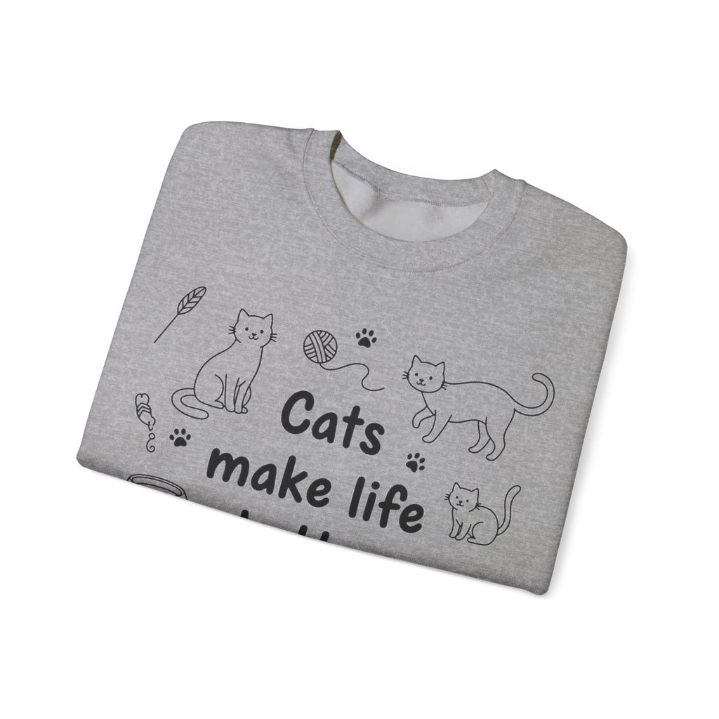Cats Make Life Better Sweatshirt, Minimalist Cat Line Art Sweatshirt, Cat Lover Gift, Cat Mom Sweatshirt, Cute Kitten Doodle Sweatshirt, Cra