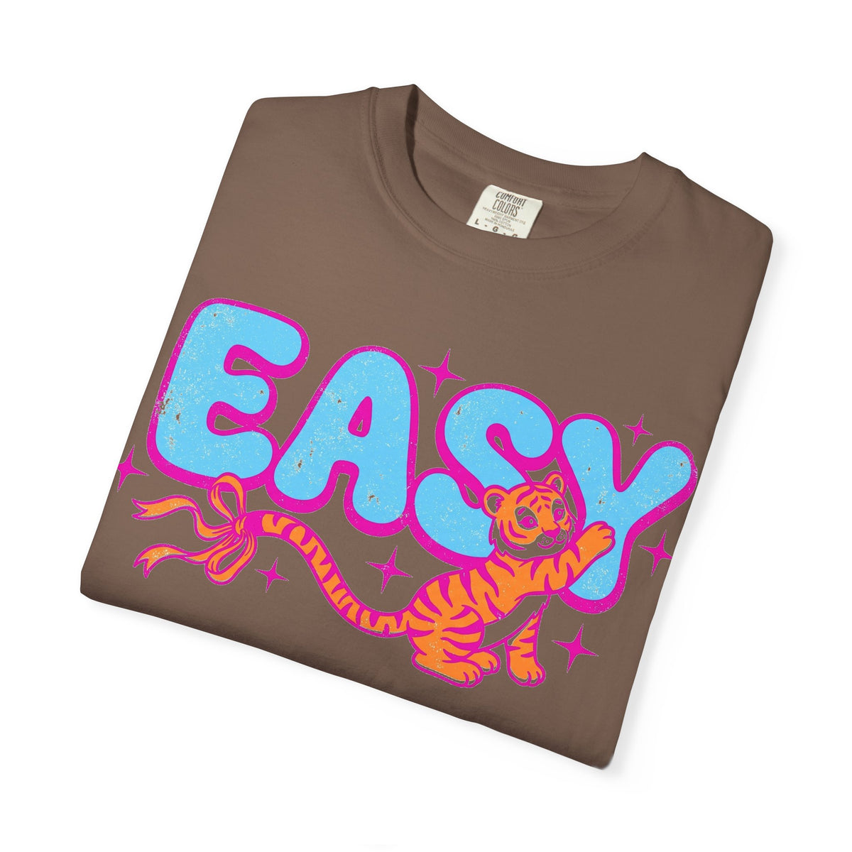 Easy Tiger Bow Shirt, Y2K Cub Bubble Type Tee, Retro Pink Blue Tiger Shirt, Trendy Gift