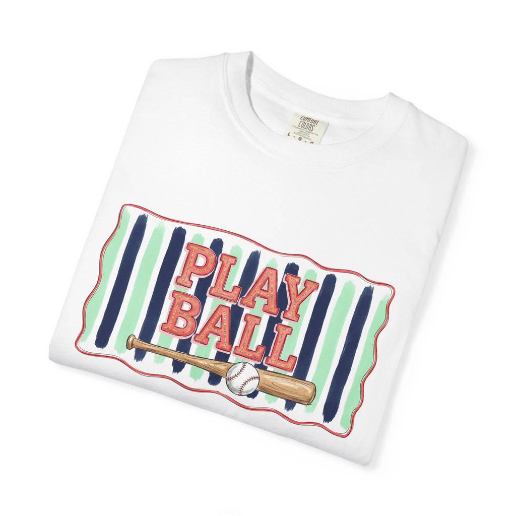 Play Ball Shirt, Painted Stripe Baseball Tee, Vintage Baseball Mom Shirt, Game Day Gift