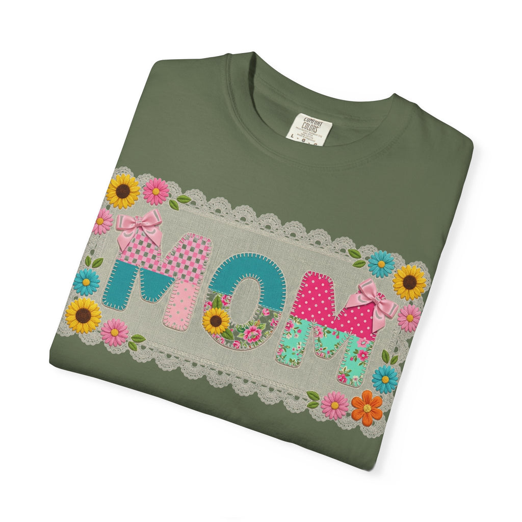 Mom Patchwork Applique Shirt, Faux Embroidery Floral MOM Tee, Mothers Day Shirt, Gift For Mom