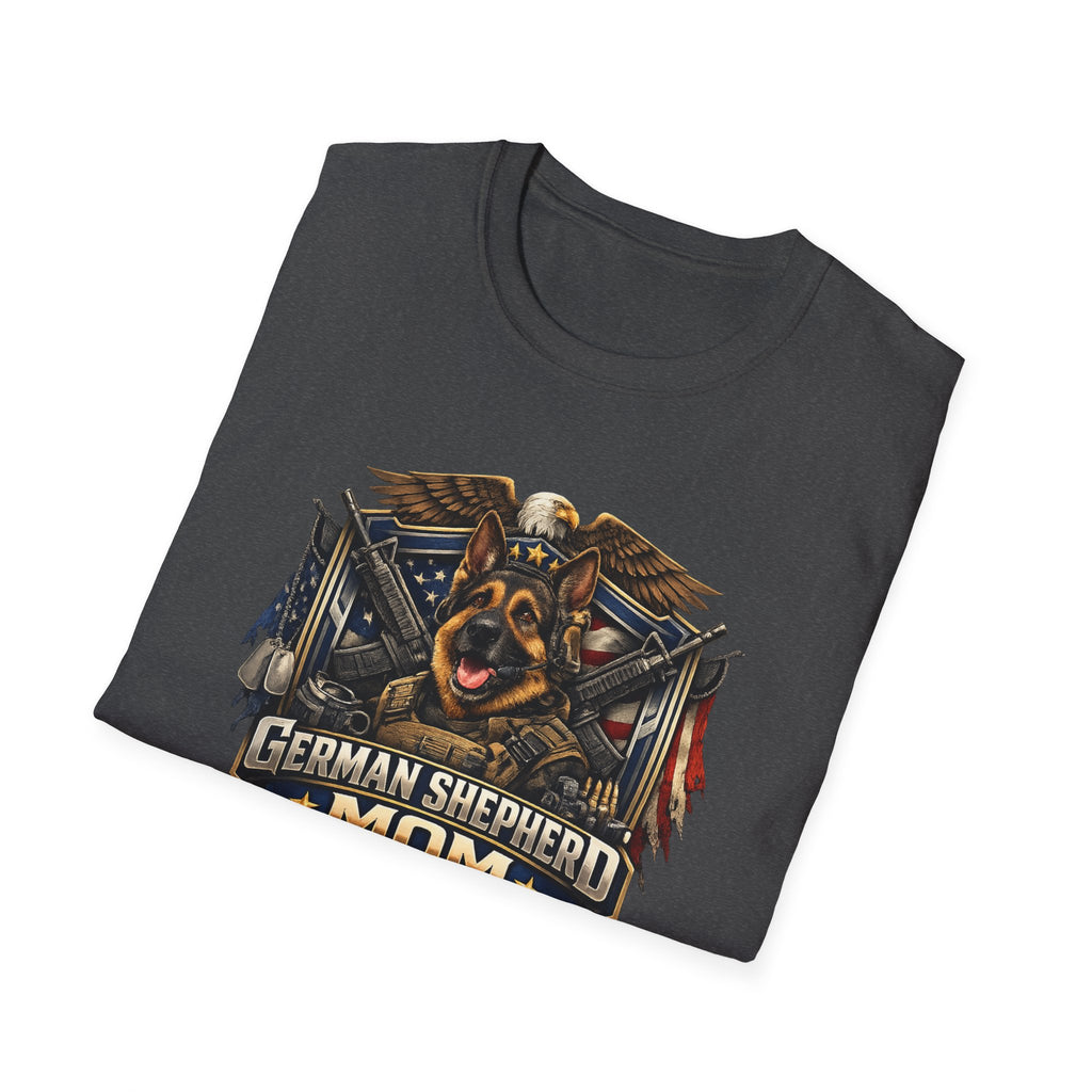 German Shepherd Mom T-Shirt — Bold Military Emblem Dog Lover Tee