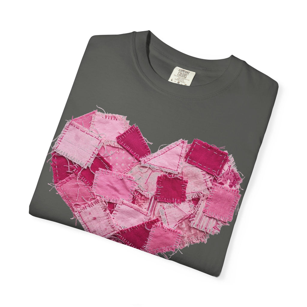 Scrappy Patchwork Heart Shirt, Frayed Quilt Valentine Tee, Cottagecore Heart Shirt, Quilter Gift