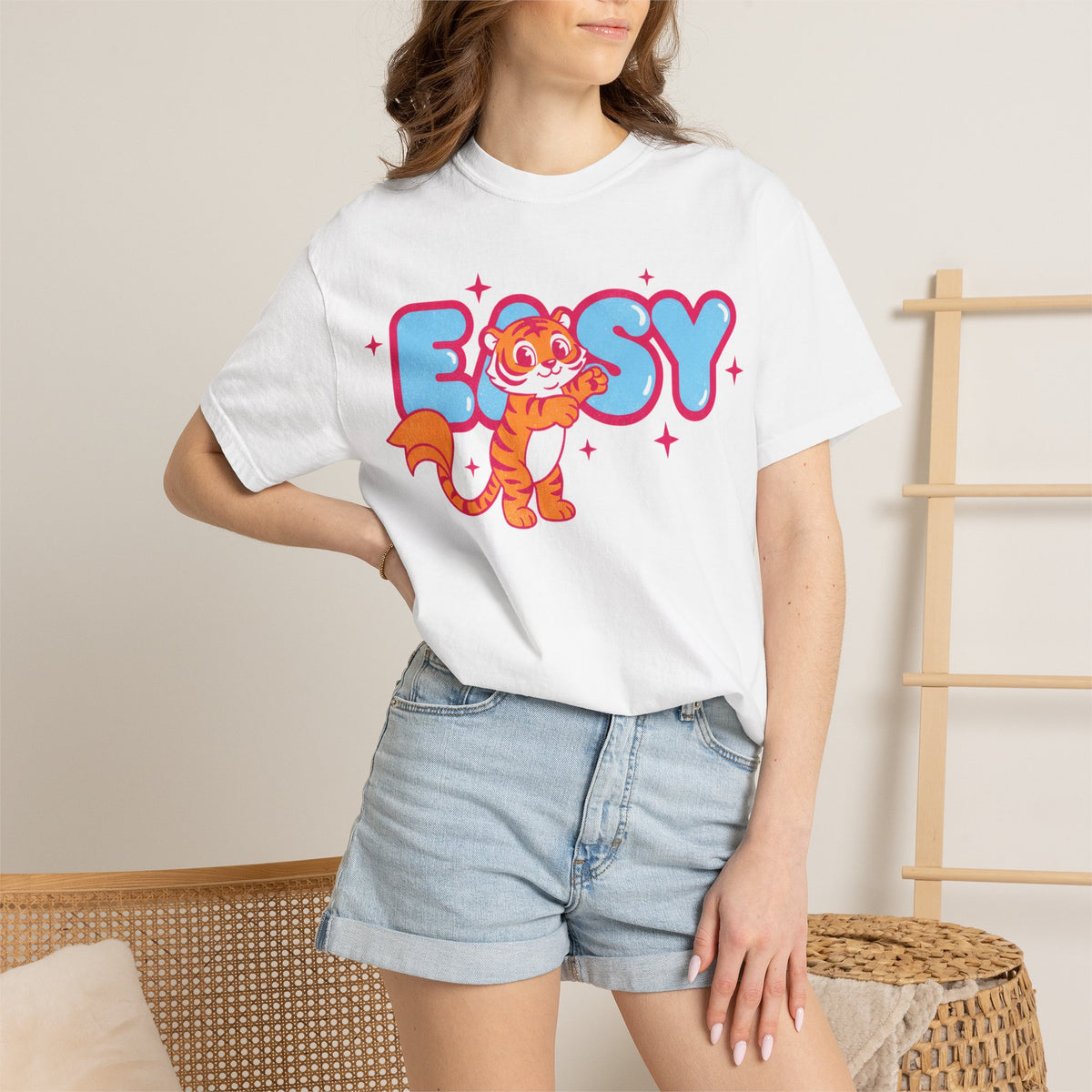 Easy Tiger Centre Cub Shirt, Y2K Retro Bubble Tiger Tee, Pink Sparkle Shirt, Funny Flirty Gift