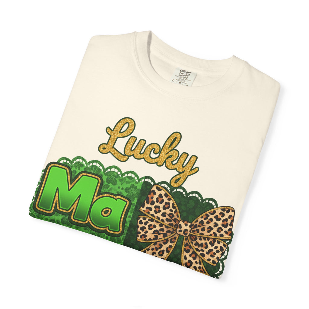Lucky Mama Quad Shirt, Shamrock Leopard Bow Tee, St Patricks Day Mom Shirt, Irish Mama Gift