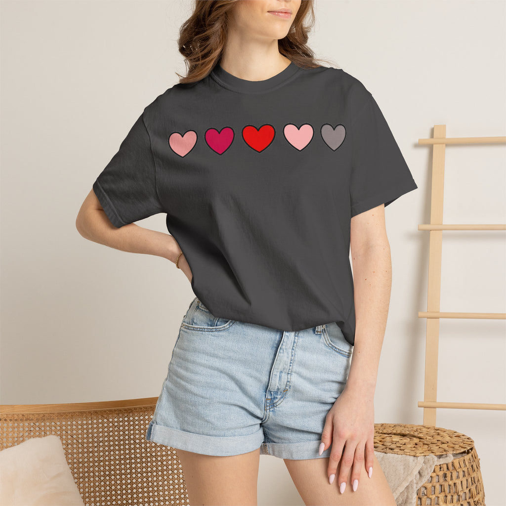 Row Of Hearts Shirt, Minimal Pink Heart Line Tee, Simple Valentine Shirt, Galentines Gift