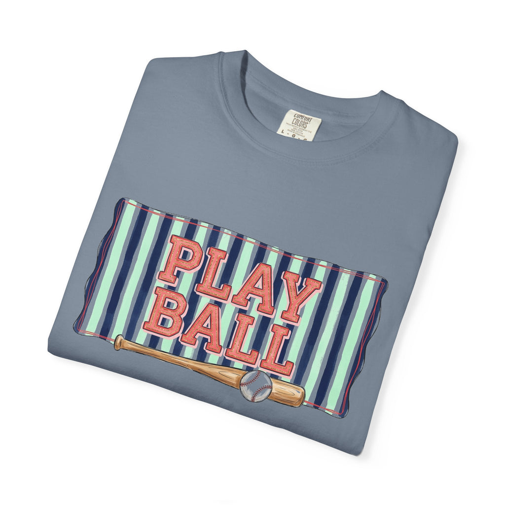 Play Ball Wide Stripe Shirt, Baseball Bat And Ball Tee, Vintage Game Day Shirt, Baseball Mom Gift