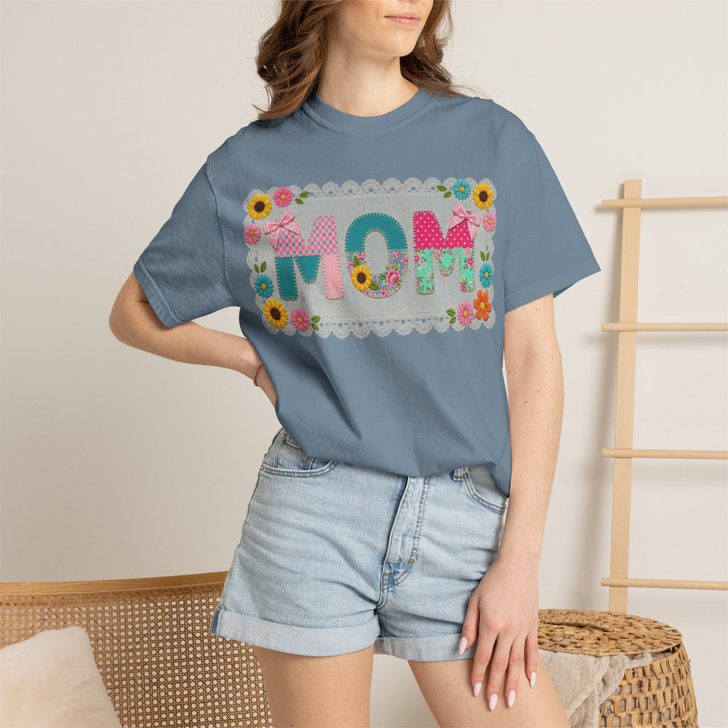 Mom Patchwork Applique Shirt, Faux Embroidery Floral MOM Tee, Mothers Day Shirt, Gift For Mom