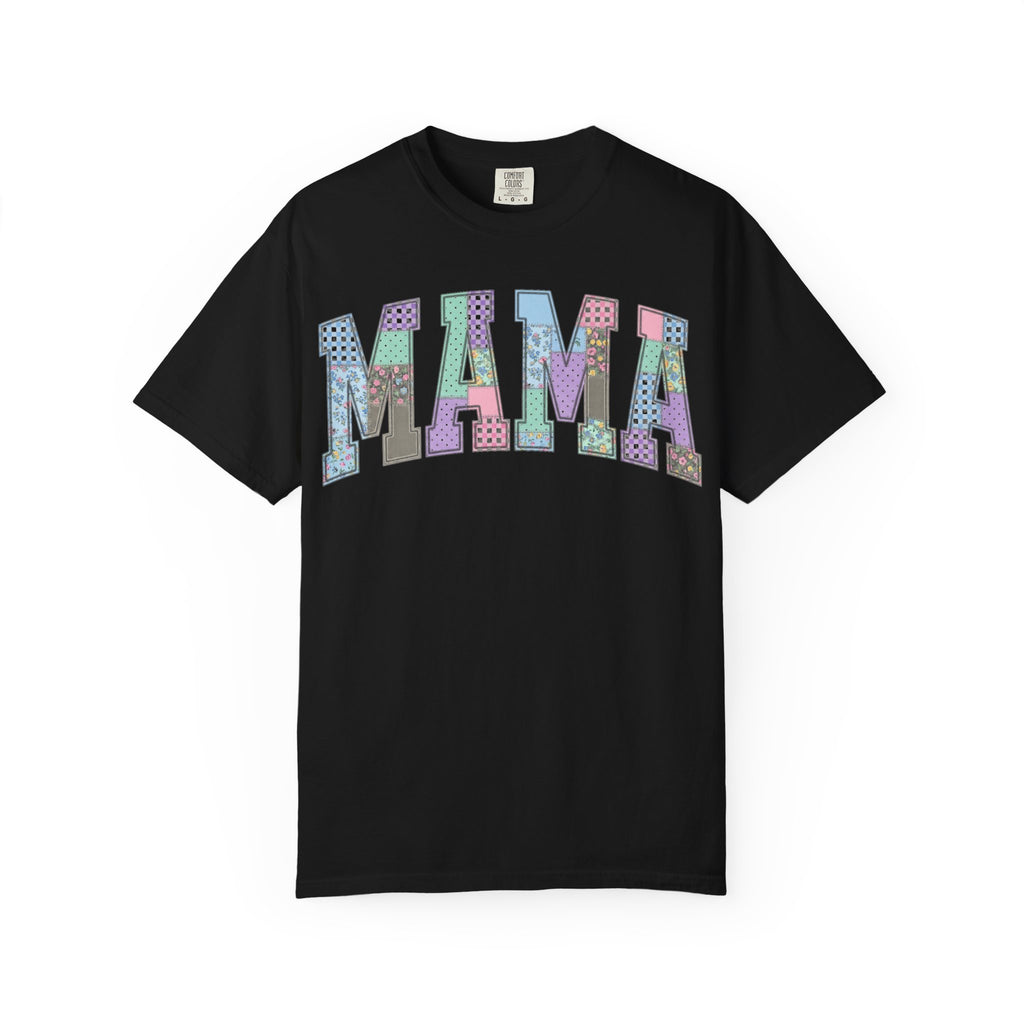 Mama Arched Patchwork Shirt, Pastel Quilt Letter Tee, Cottagecore Mom Shirt, Mothers Day Gift