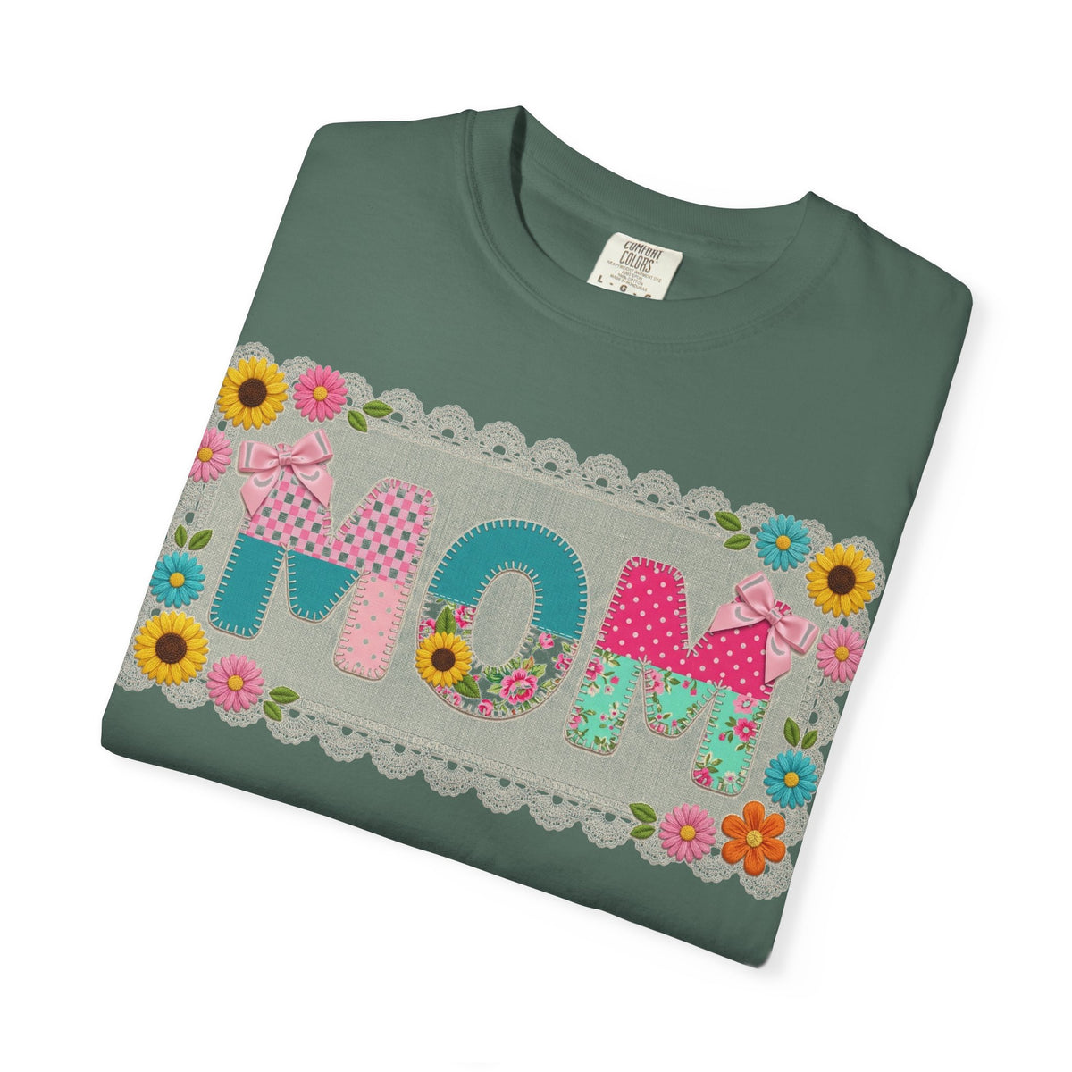 Mom Patchwork Applique Shirt, Faux Embroidery Floral MOM Tee, Mothers Day Shirt, Gift For Mom