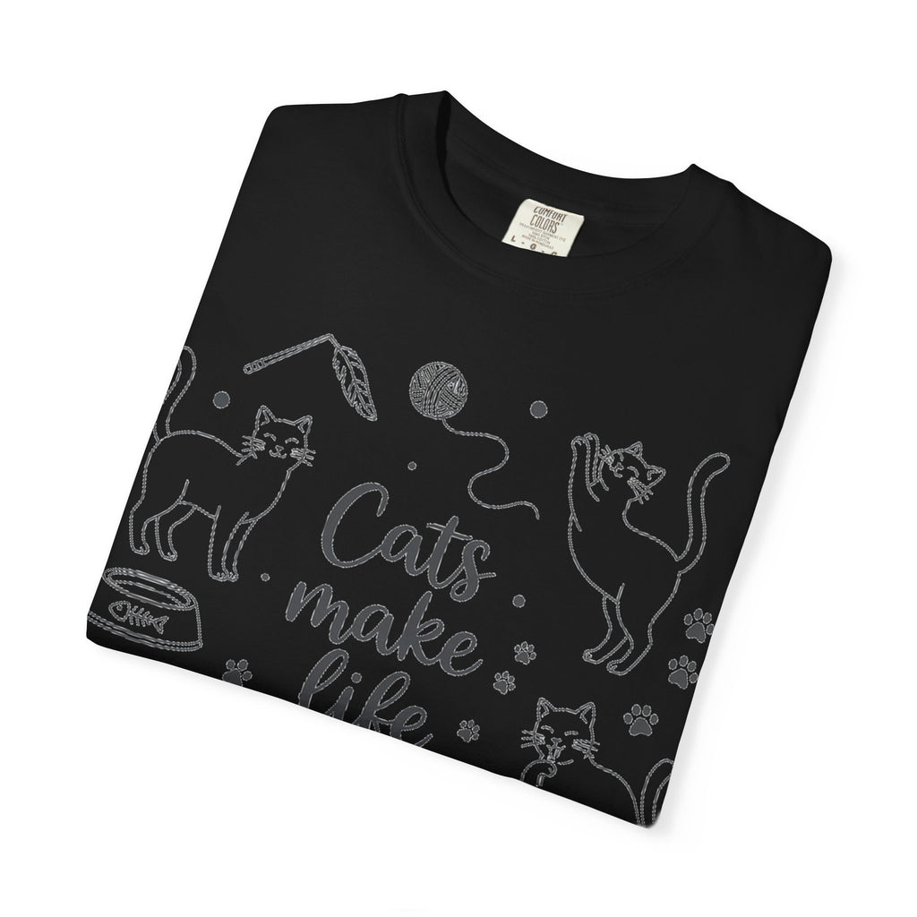 Cats Make Life Better Tall Shirt, Line Art Cat Collage Tee, Cat Lover Shirt, Cat Mom Gift