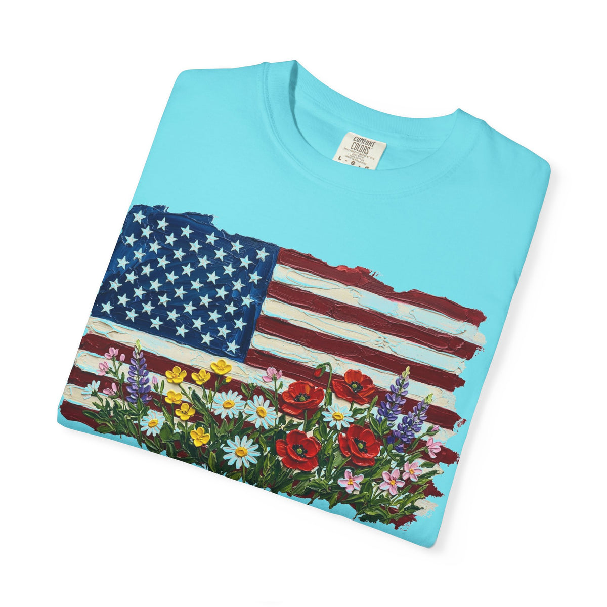 Painted Flag Wildflower Meadow Shirt, Impasto Americana Floral Tee, Patriotic Shirt, Independence Day Gift