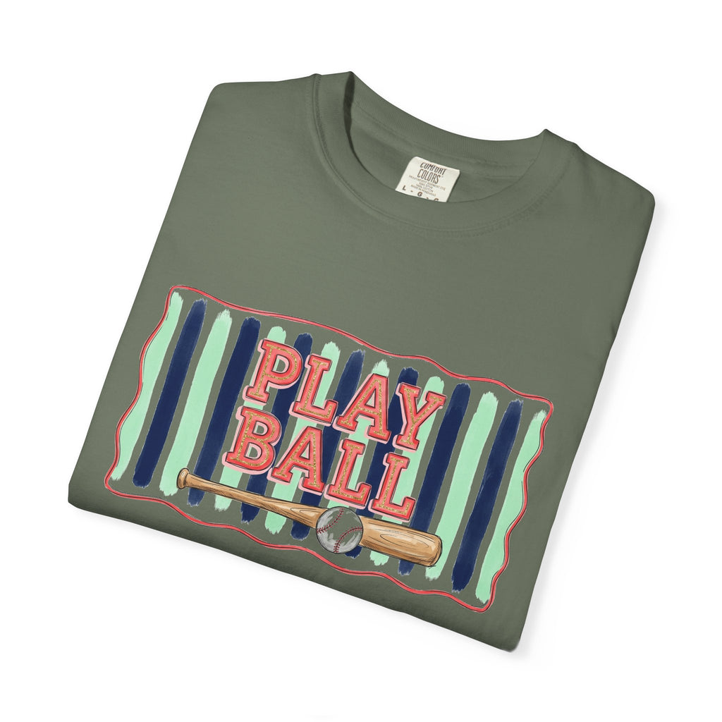 Play Ball Shirt, Painted Stripe Baseball Tee, Vintage Baseball Mom Shirt, Game Day Gift