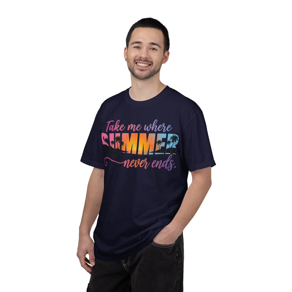 Take Me Where Summer Never Ends Bright Shirt, Tropical Sunset Type Tee, Vacation Shirt, Beach Gift