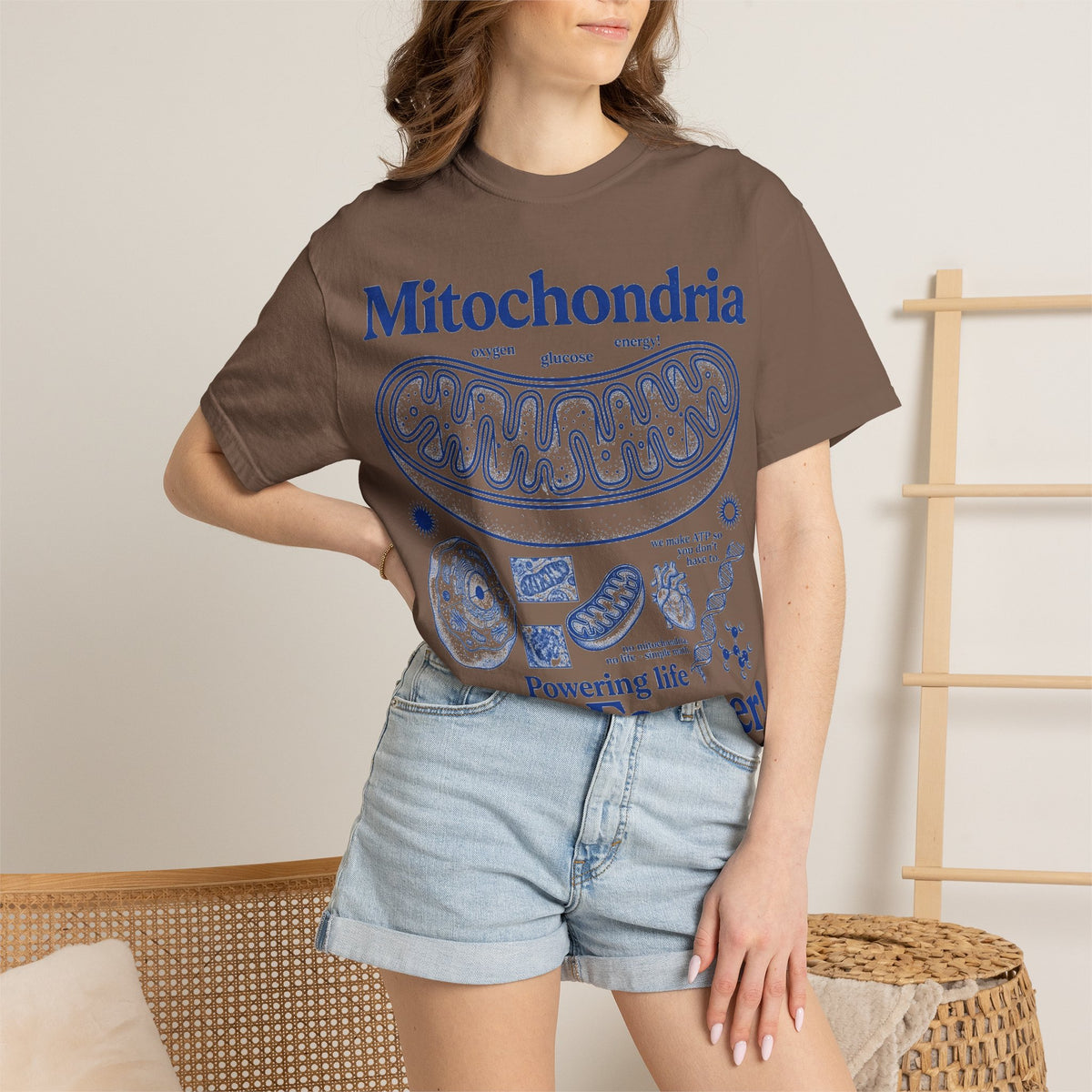 Mitochondria Powering Life Since Forever Tall Shirt, Retro Biology Poster Tee, Science Teacher Shirt, Nerd Gift
