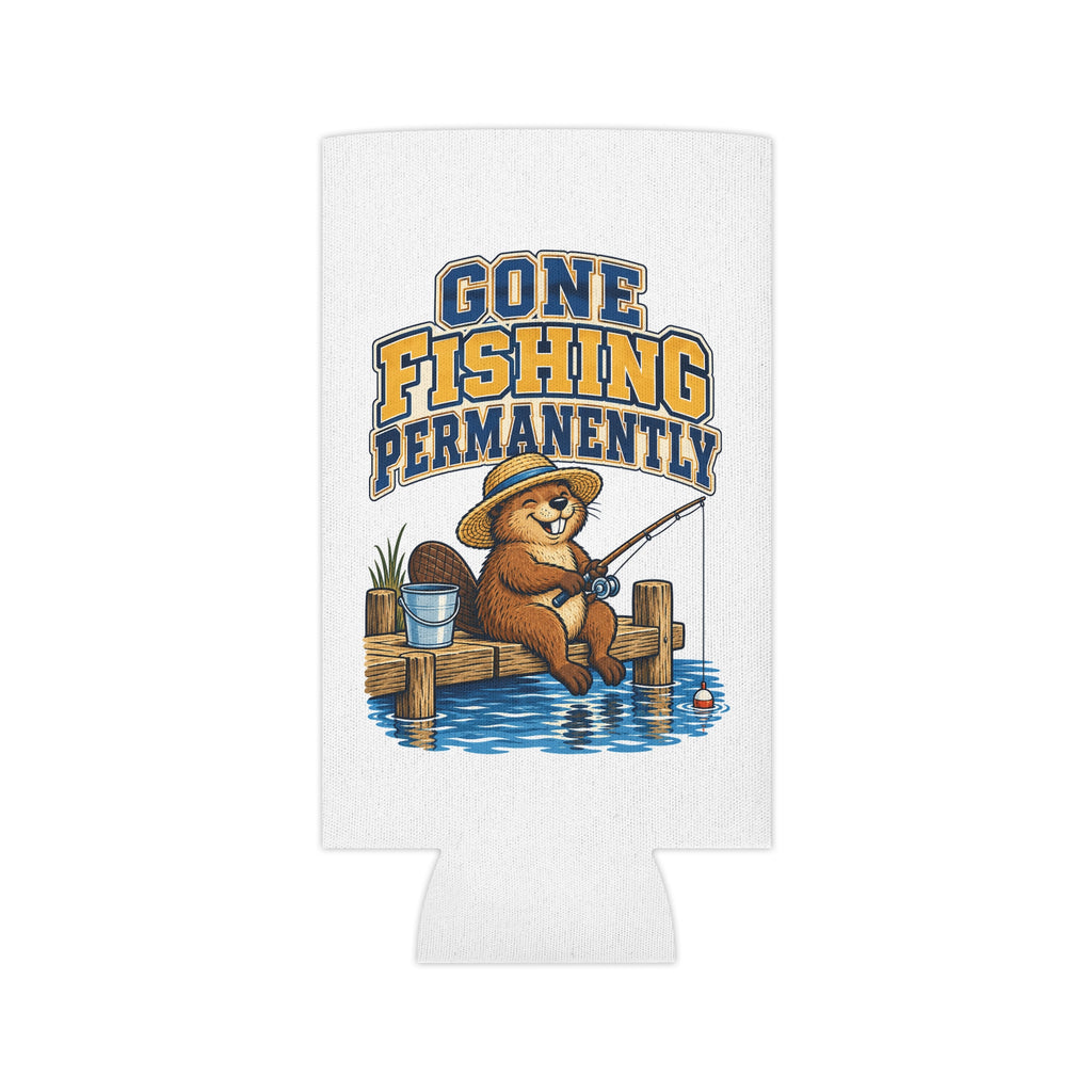 Gone Fishing Permanently Can Cooler, Funny Beer Can Sleeve, Retirement Gift Stocking Stuffer