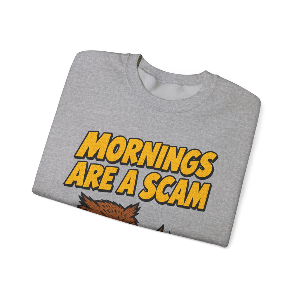 Sarcastic Sweatshirt Mornings Are A Scam | Grumpy Owl Comic Sweatshirt | Funny Not A Morning Person Gift | Anti Morning