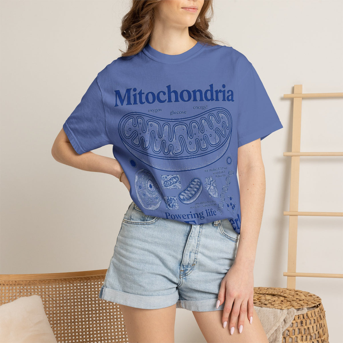 Mitochondria Powering Life Since Forever Tall Shirt, Retro Biology Poster Tee, Science Teacher Shirt, Nerd Gift