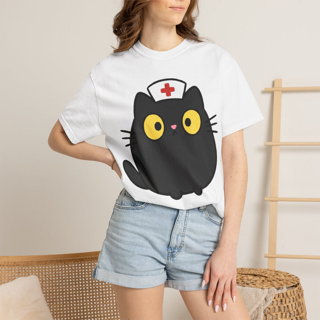 Kawaii Black Cat Nurse Shirt, Cute Cat In Nurse Cap Tee, Funny Nurse Cat Shirt, RN Gift