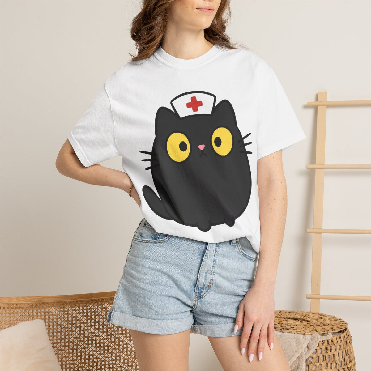 Kawaii Black Cat Nurse Shirt, Cute Cat In Nurse Cap Tee, Funny Nurse Cat Shirt, RN Gift