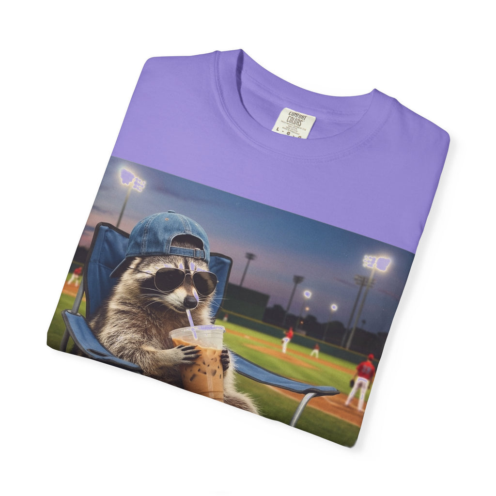 I Live Here Now Baseball Raccoon Shirt, Funny Sports Parent Tee, Iced Coffee Raccoon Shirt, Baseball Mom Gift
