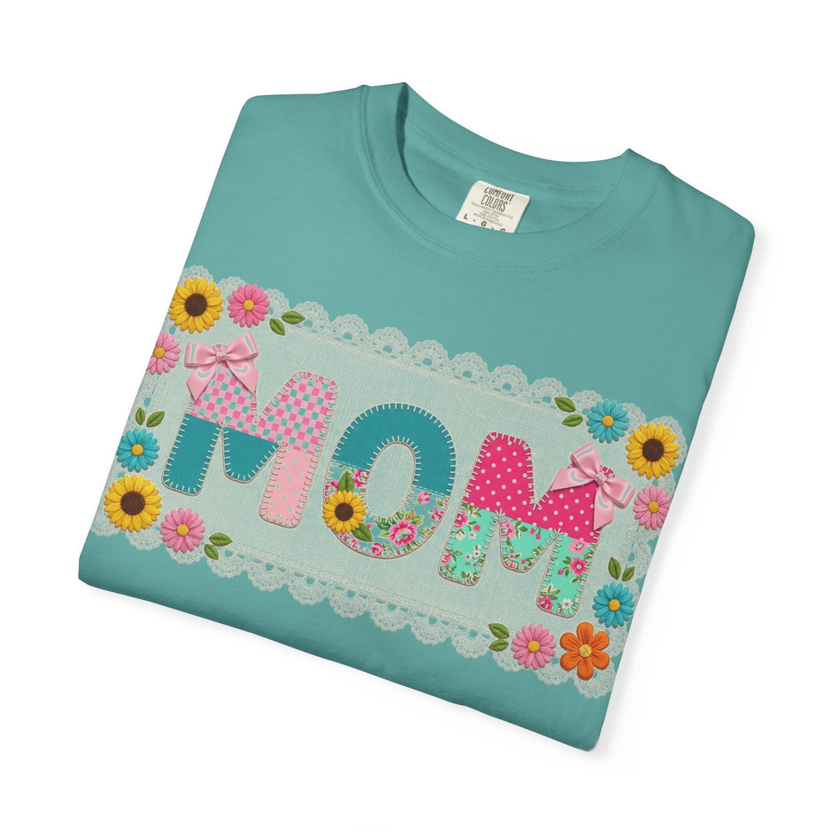 Mom Patchwork Applique Shirt, Faux Embroidery Floral MOM Tee, Mothers Day Shirt, Gift For Mom