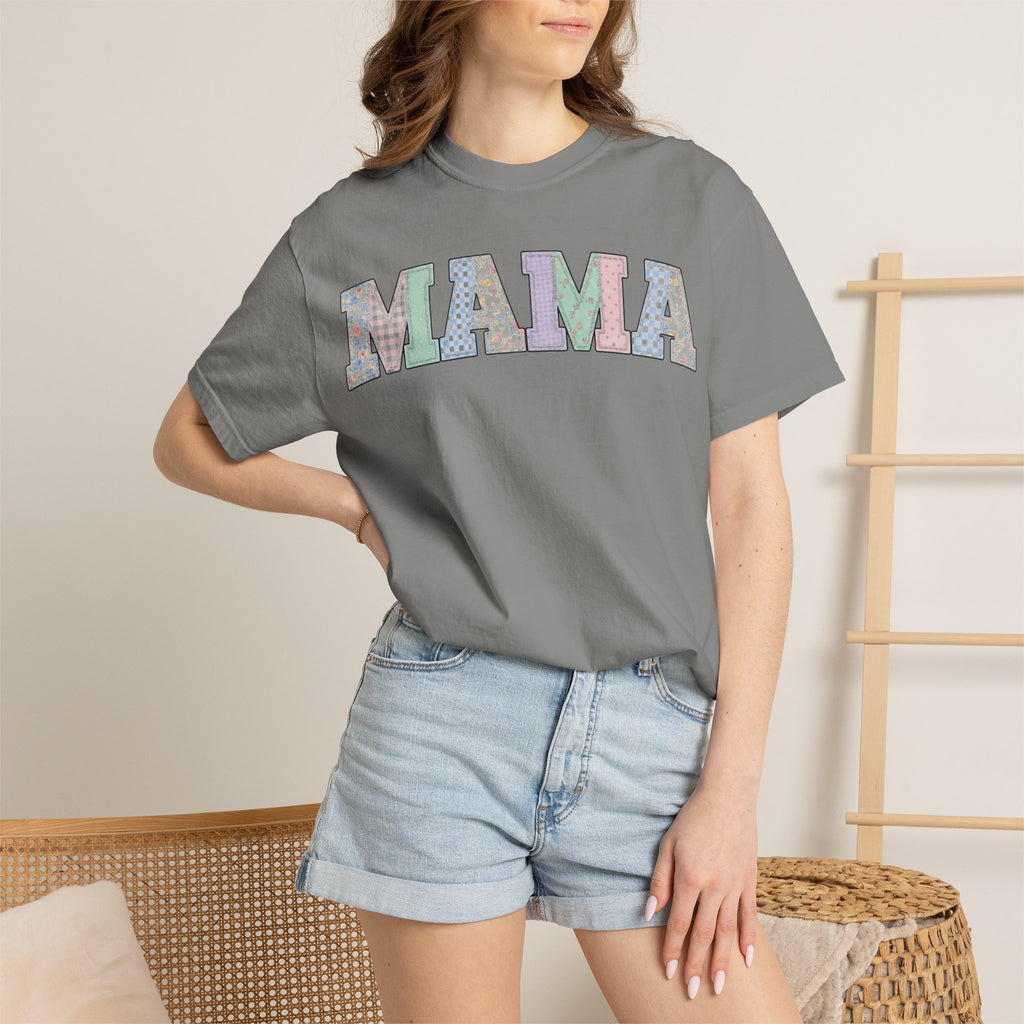 Mama Soft Patchwork Shirt, Small Pastel Applique Tee, Shabby Chic Mama Shirt, Mom Gift