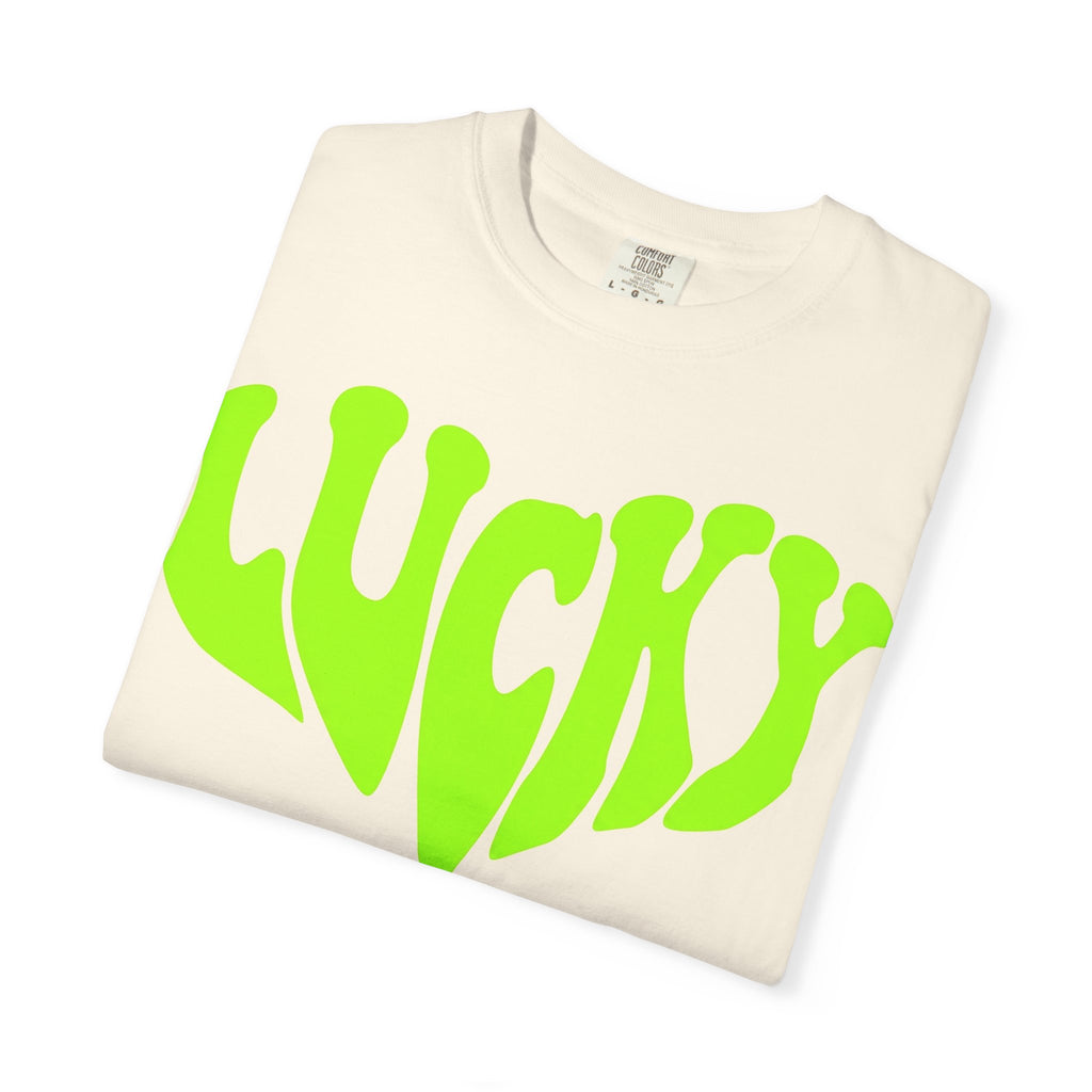 Lucky Melting Letters Shirt, Neon Green Trippy Tee, Psychedelic St Patricks Shirt, Festival Gift