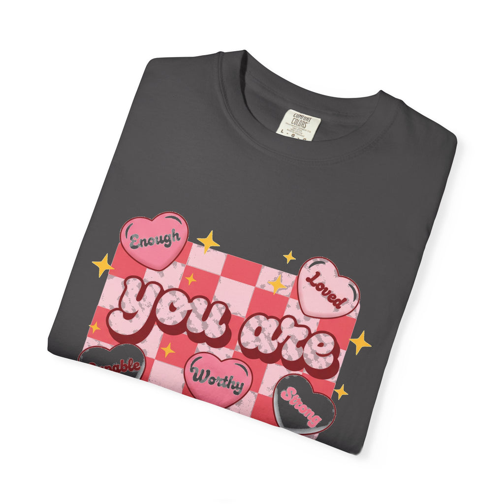 You Are Enough Pink Check Shirt, Affirmation Conversation Heart Tee, Valentines Shirt, Self Love Gift