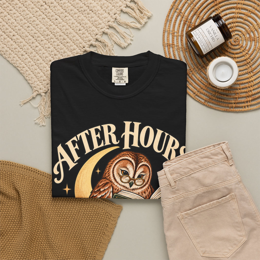 After Hours Reading Club Shirt, Owl Book Lover Comfort Colors Tee