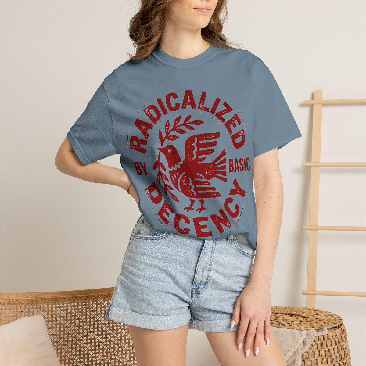 Radicalized By Basic Decency Shirt, Folk Art Dove Stamp Tee, Kindness Activist Shirt, Protest Gift