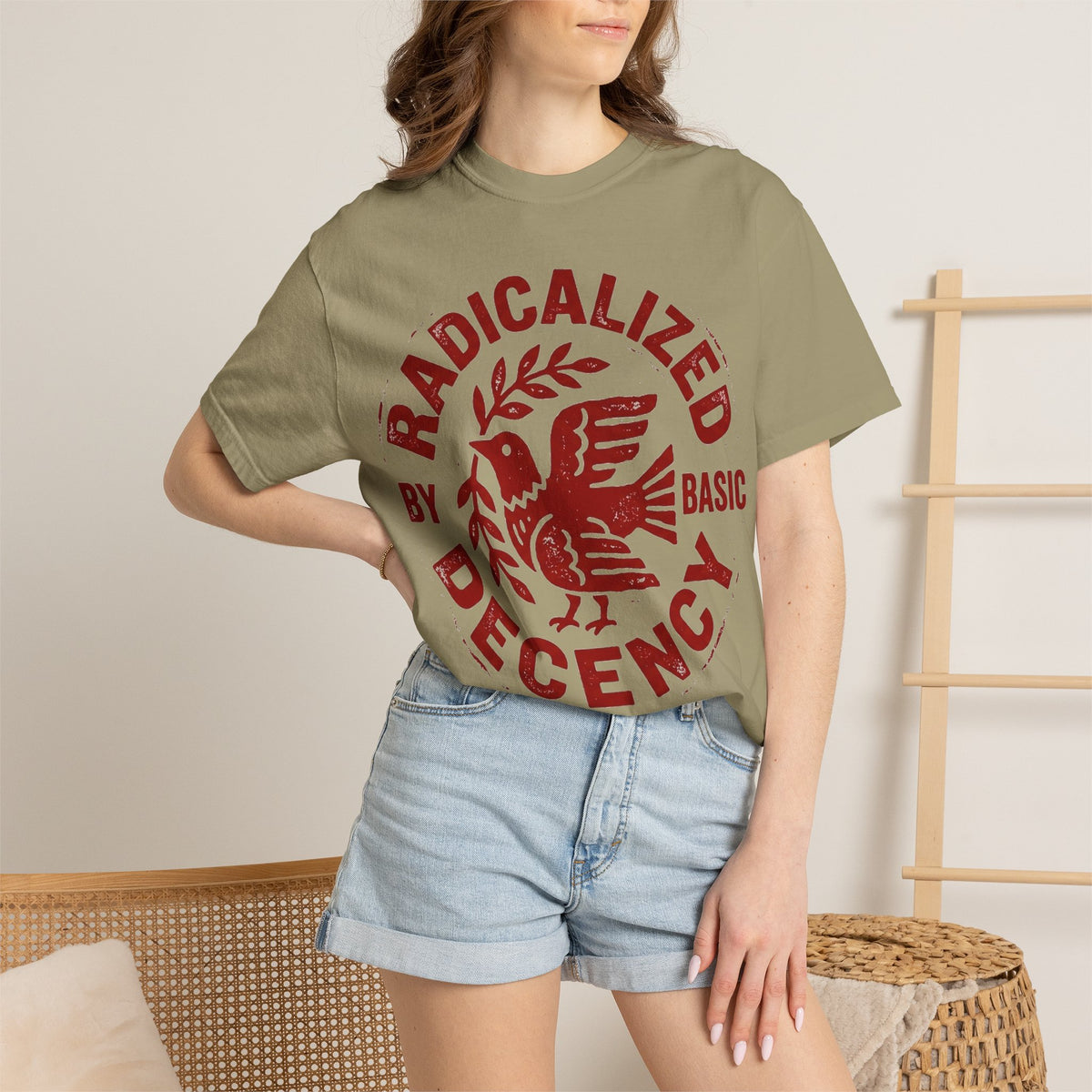 Radicalized By Basic Decency Shirt, Folk Art Dove Stamp Tee, Kindness Activist Shirt, Protest Gift