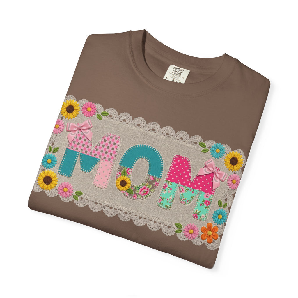 Mom Patchwork Applique Shirt, Faux Embroidery Floral MOM Tee, Mothers Day Shirt, Gift For Mom