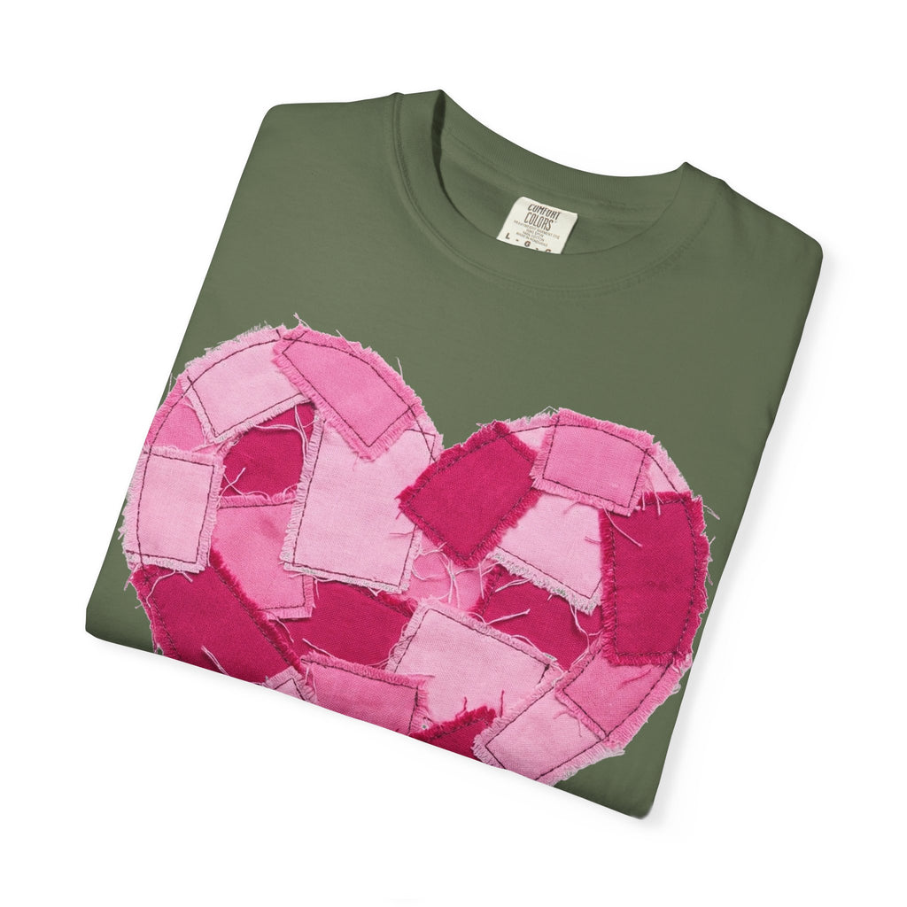 Patchwork Heart Shirt, Frayed Pink Quilt Heart Tee, Shabby Chic Valentine Shirt, Cozy Gift