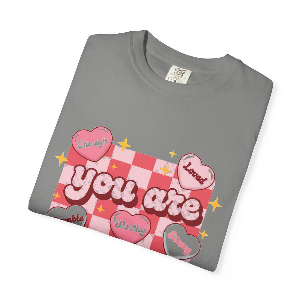 You Are Enough Pink Check Shirt, Affirmation Conversation Heart Tee, Valentines Shirt, Self Love Gift