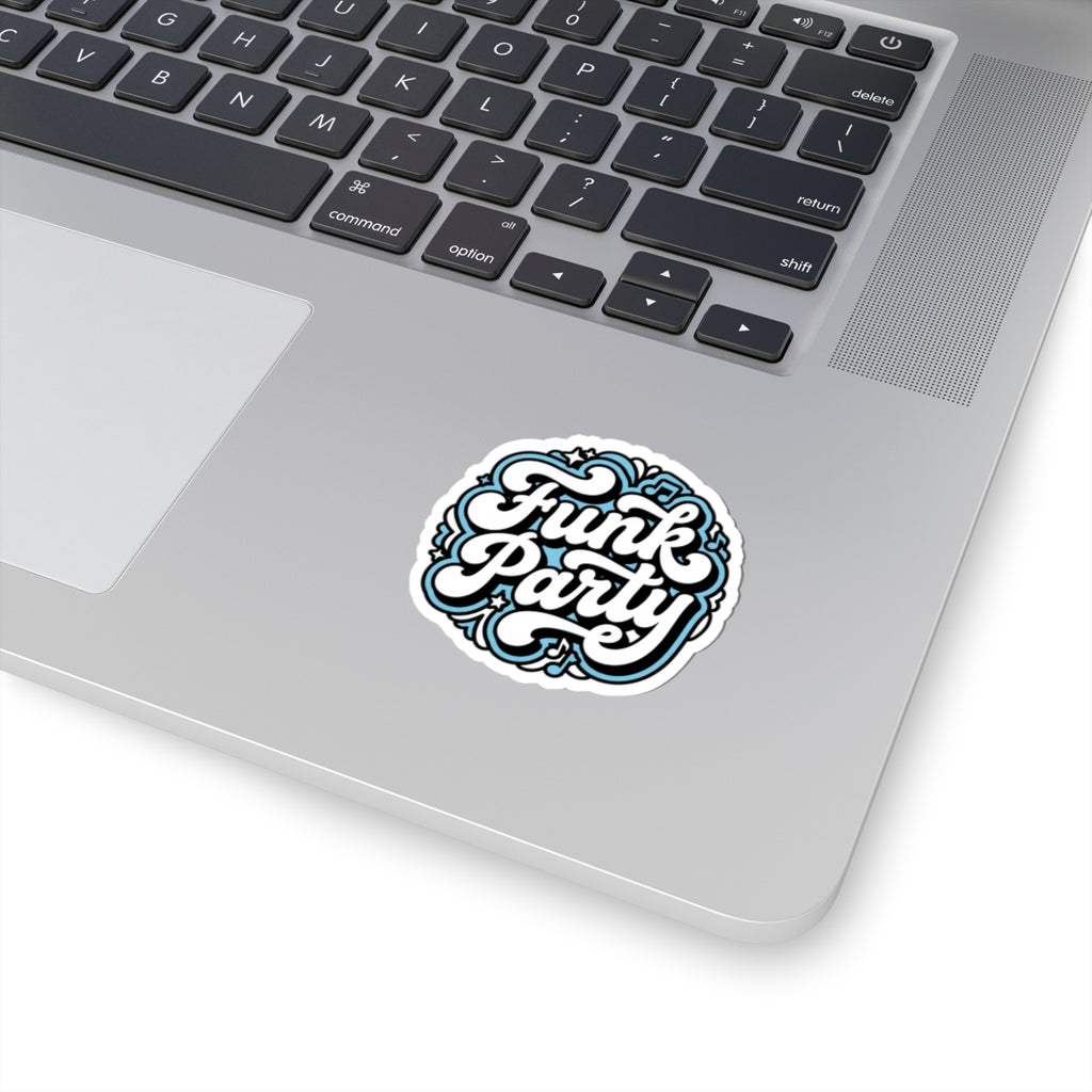 Funk Party Kiss-Cut Sticker — Retro Script Vinyl Decal for Laptops, Water Bottles & Skateboards