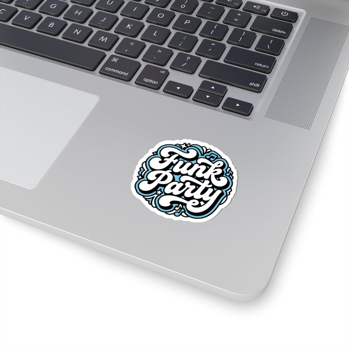 Funk Party Kiss-Cut Sticker — Retro Script Vinyl Decal for Laptops, Water Bottles & Skateboards