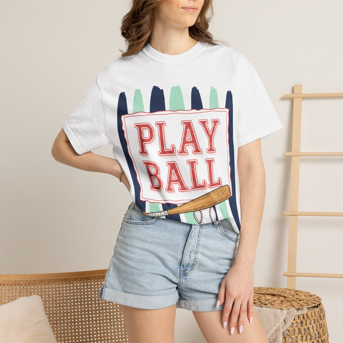 Play Ball Tall Stripe Shirt, Painted Baseball Panel Tee, Game Day Baseball Shirt, Sports Mom Gift
