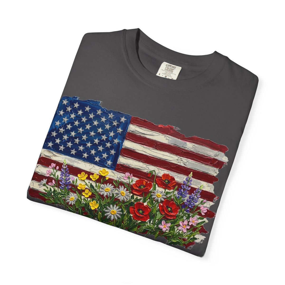 Painted Flag Wildflower Meadow Shirt, Impasto Americana Floral Tee, Patriotic Shirt, Independence Day Gift