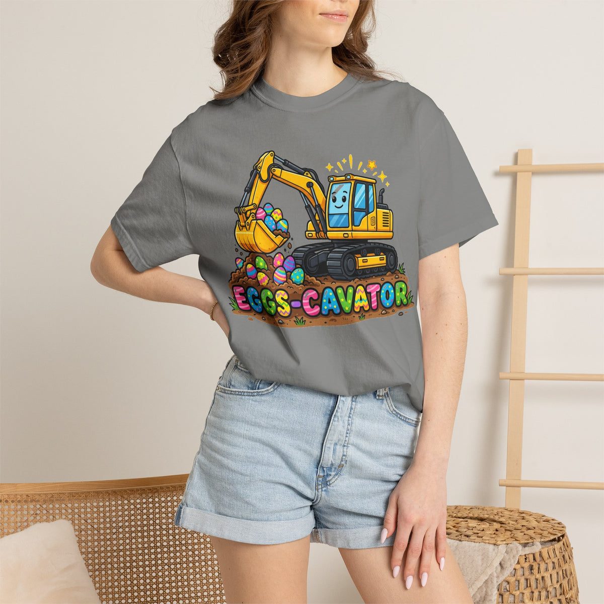 Eggs-Cavator Excavator Shirt, Funny Easter Construction Tee, Digger Easter Egg Shirt, Boys Easter Gift