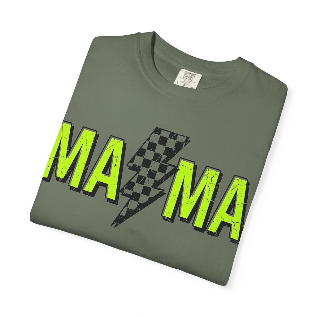 Mama Lightning Bolt Shirt, Neon Green Checkered Bolt Tee, Edgy Mom Shirt, Mama Gift