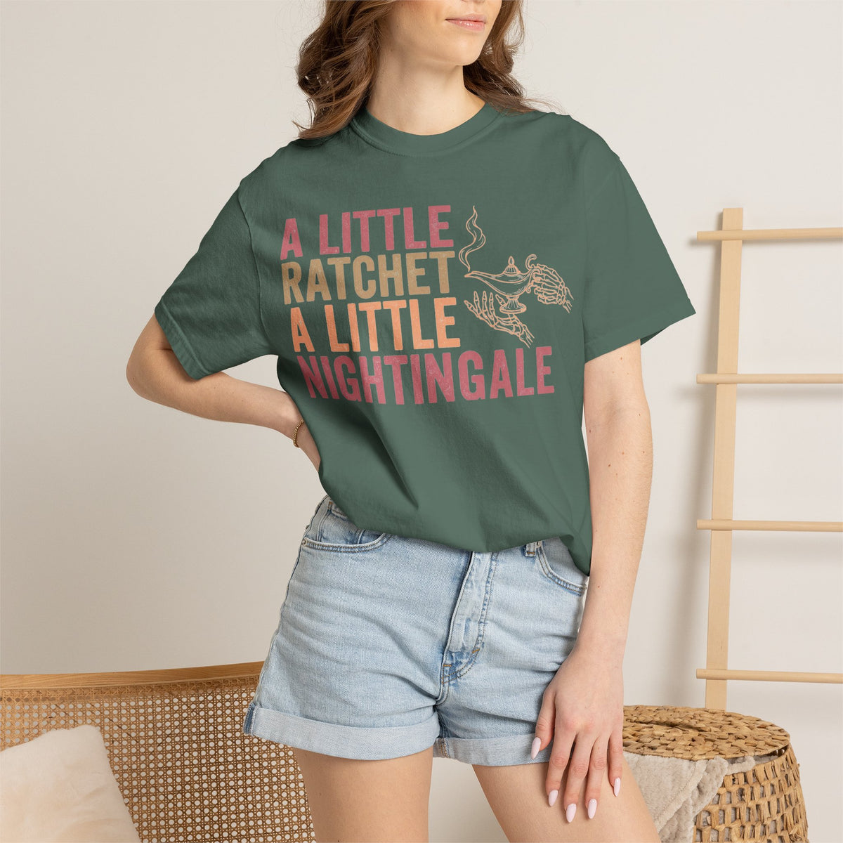 A Little Ratchet A Little Nightingale Shirt, Funny Nurse Shirt, Skeleton Hand Lamp Nurse Tee, Sarcastic RN Gift