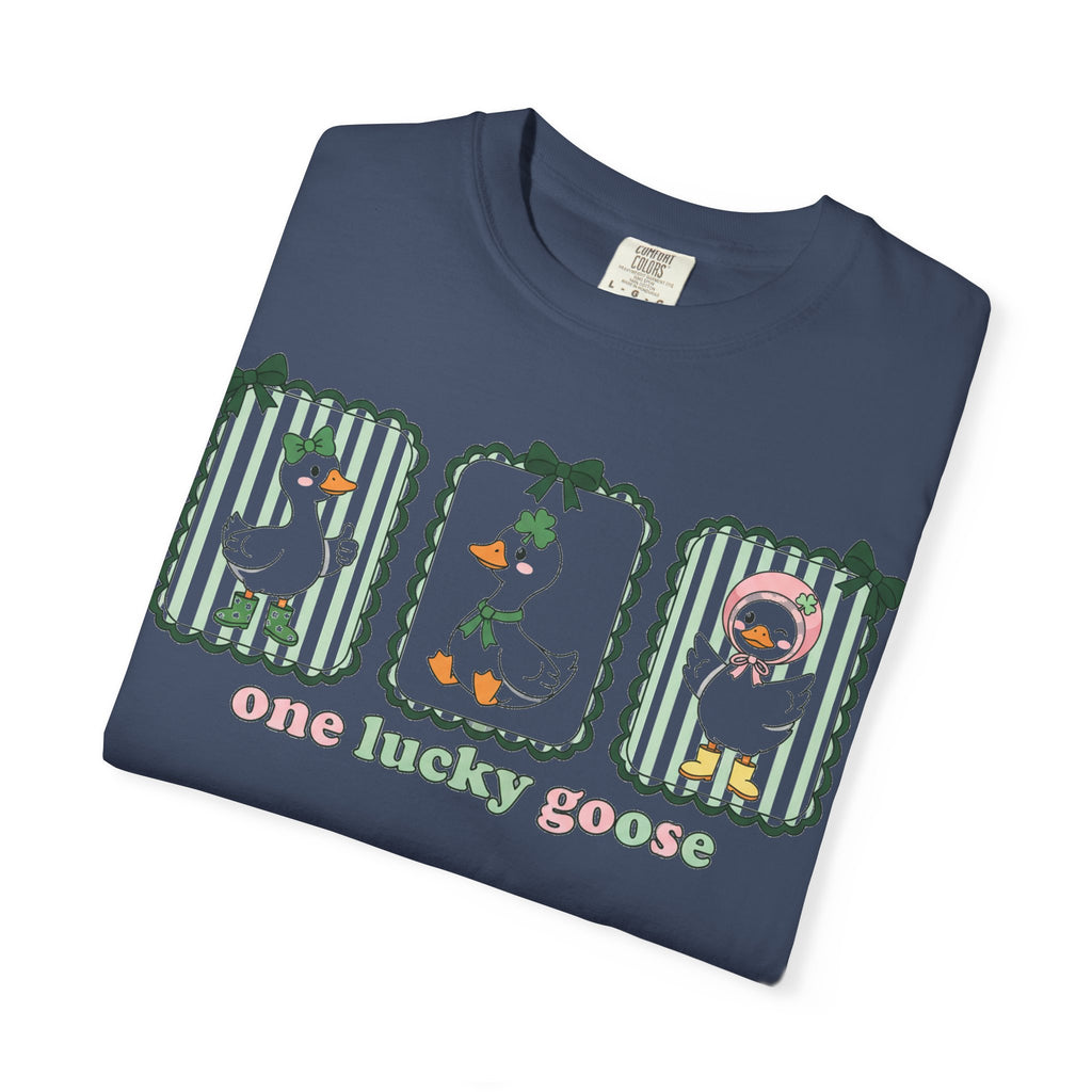 One Lucky Goose Tall Shirt, Three Panel Irish Goose Tee, Cute St Patricks Day Shirt, Shamrock Gift