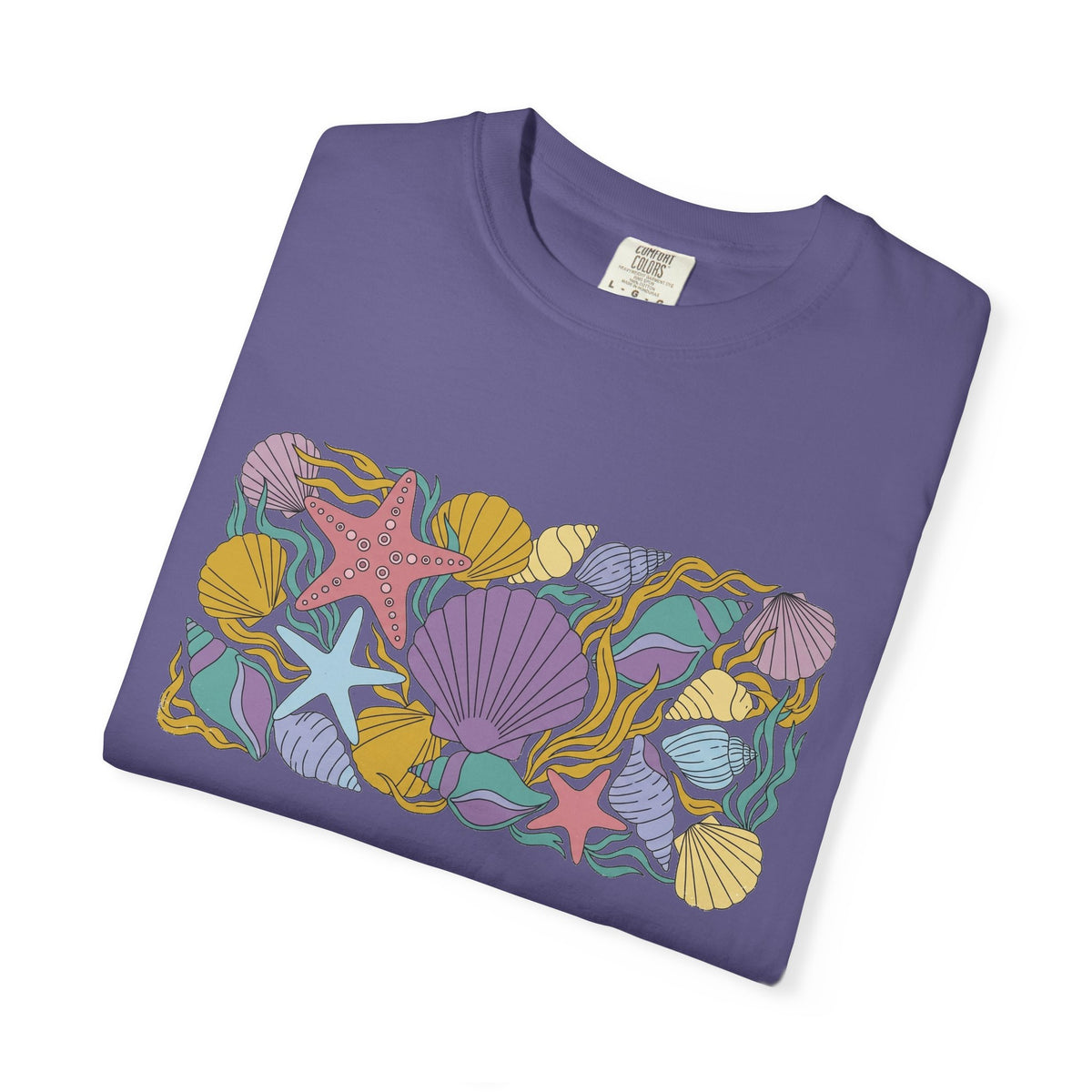 Seashell Starfish Shirt, Pastel Beach Shell Collage Tee, Coastal Summer Shirt, Beach Lover Gift