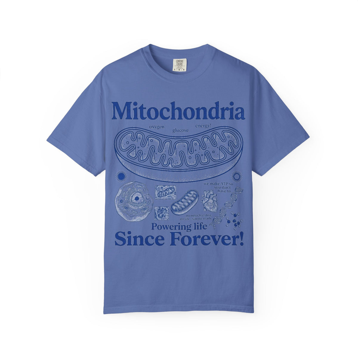 Mitochondria Powering Life Since Forever Tall Shirt, Retro Biology Poster Tee, Science Teacher Shirt, Nerd Gift